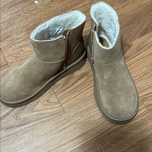 Tan Suede Shearling-Lined Ankle Boots